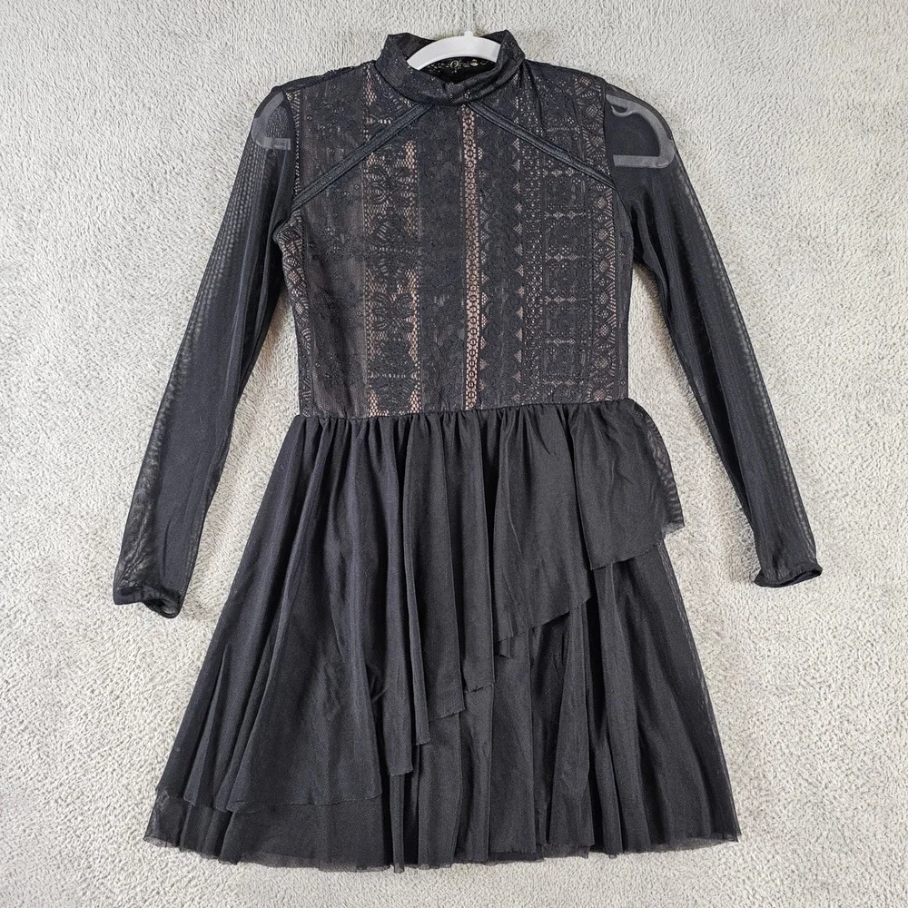 Weissman Black Lace Mesh Long Sleeve Lyrical Dance Costume Dress XLC KIDS
